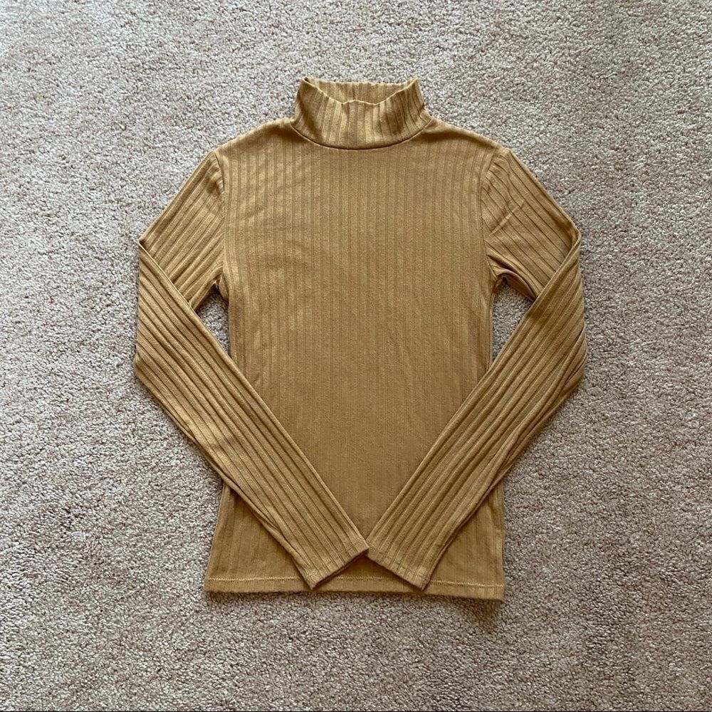 Topshop Camel Mock Neck Ribbed Top